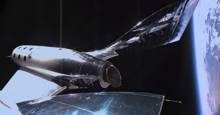 Foto do voo suborbital da espaçonave VSS Unity realizado em 22 de maio de 2021.