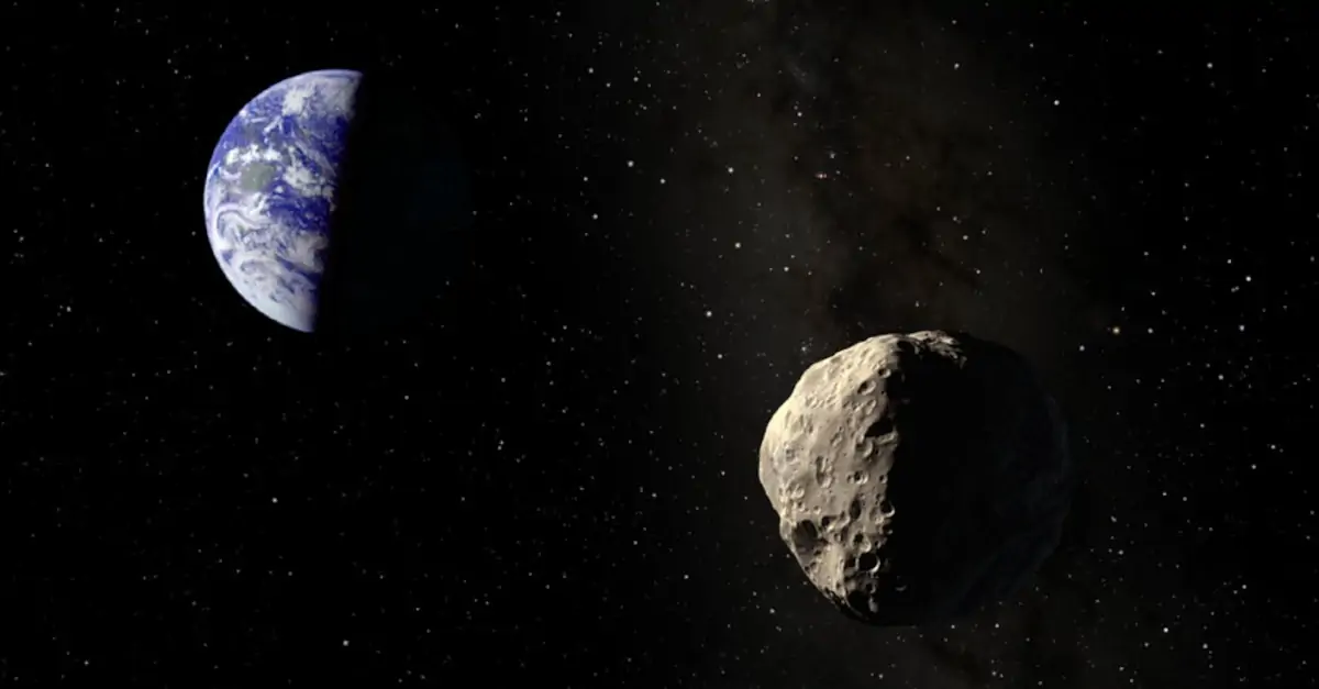 Concepção artística de um asteroide passando próximo da Terra.