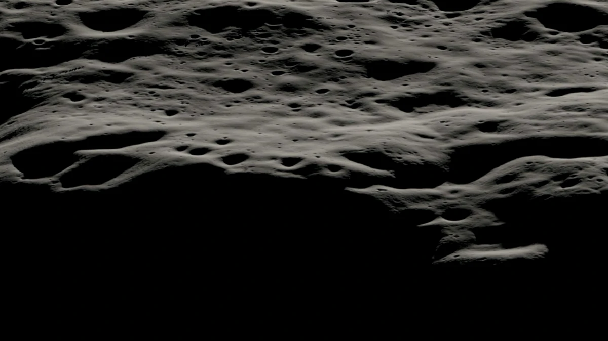 Imagem mostrando a área montanhosa a oeste da Cratera Nobile, na Lua. 