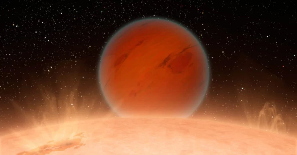 Ilustração artística de um planeta gigante gasoso ao redor de uma estrela. Imagem: NASA / JPL-Caltech / R. Hurt, SSC & Caltech.
