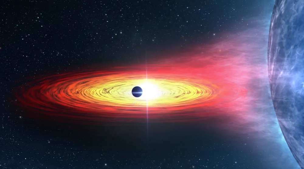 Ilustração artística do exoplaneta eclipsando a fonte de raios X.