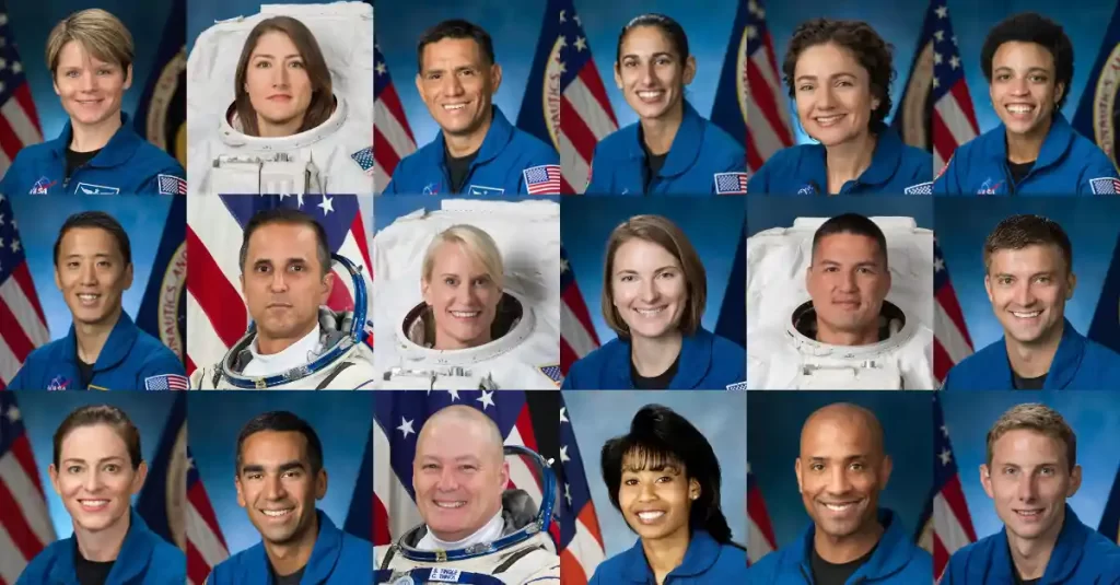 Foto dos 18 astronautas selecionados (em ordem alfabética) para o programa Artemis, da NASA.
