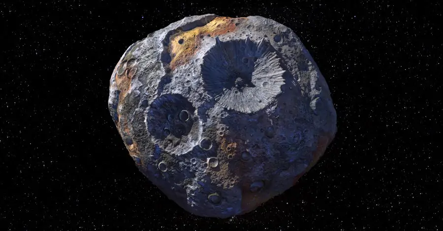 Concepção artística do asteroide 16 Psyche. 
