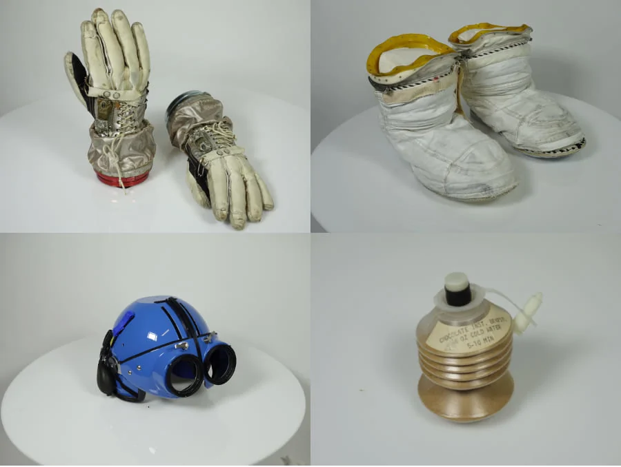 Algumas das peças originais da NASA presente na exposição. 
