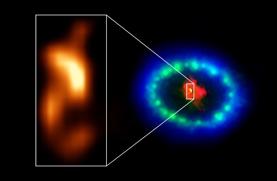 Detalhe mostra a “bolha” quente no núcleo empoeirado da Supernova 1987A.