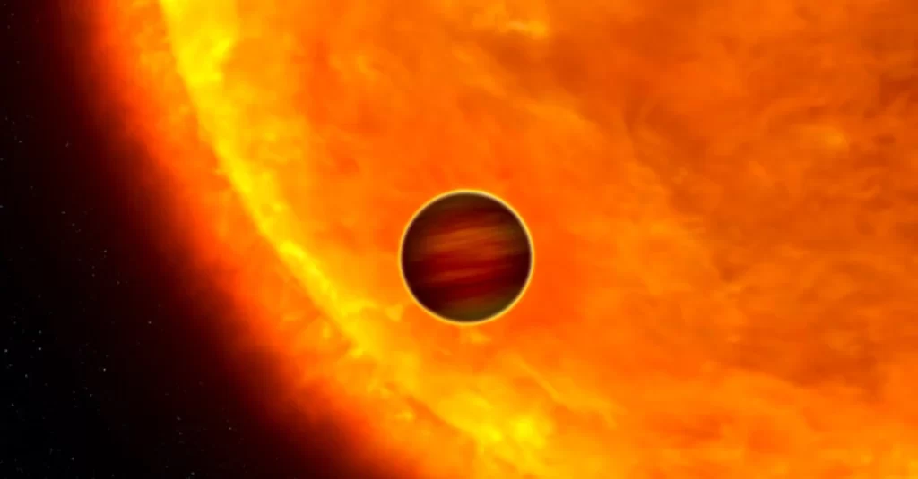 Ilustração artística de um exoplaneta do tipo Júpiter Quente. 