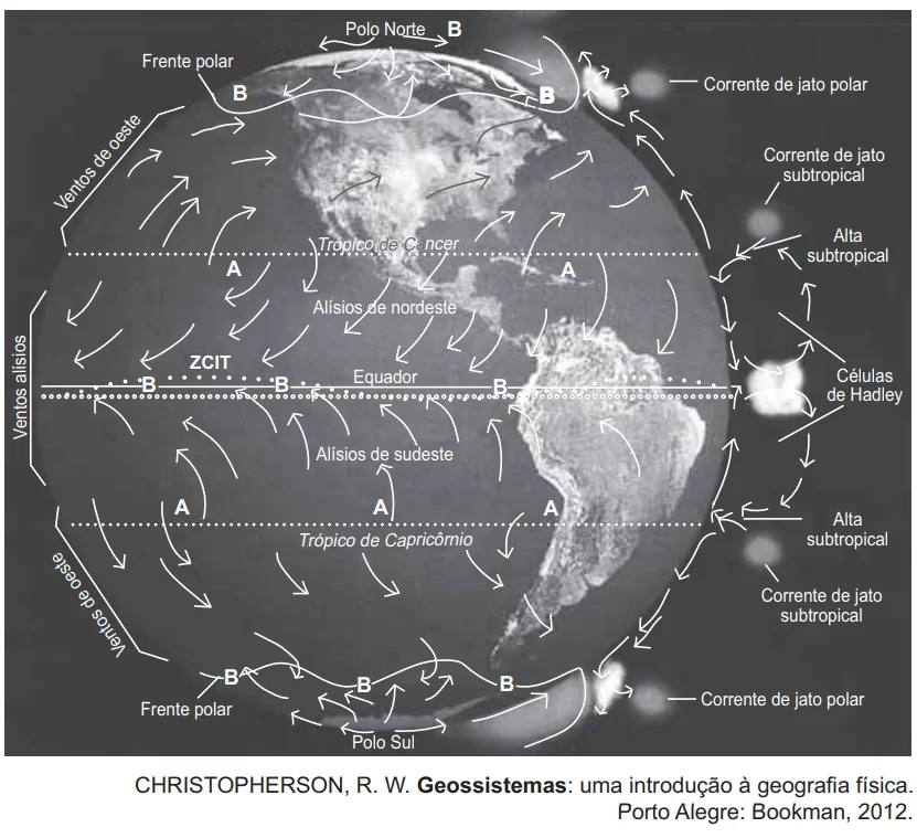 Ilustração das massas de ar em nosso planeta da questão do Enem de 2021