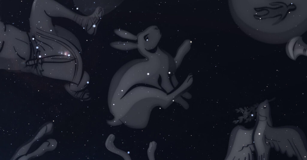 Constelação de Lepus (o "Coelho"). Imagem: Stellarium