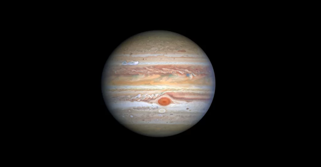 Júpiter fotografado pelo Telescópio Espacial Hubble. 