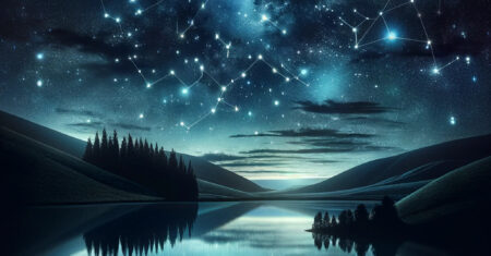 Céu estrelado sobre o lago