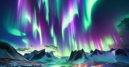 Papel de parede: Aurora boreal sobre lago