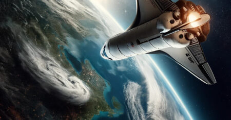 Papel de parede: Ônibus espacial viajando em órbita