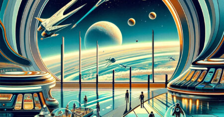 Papel de parede: Estação espacial retrofuturista