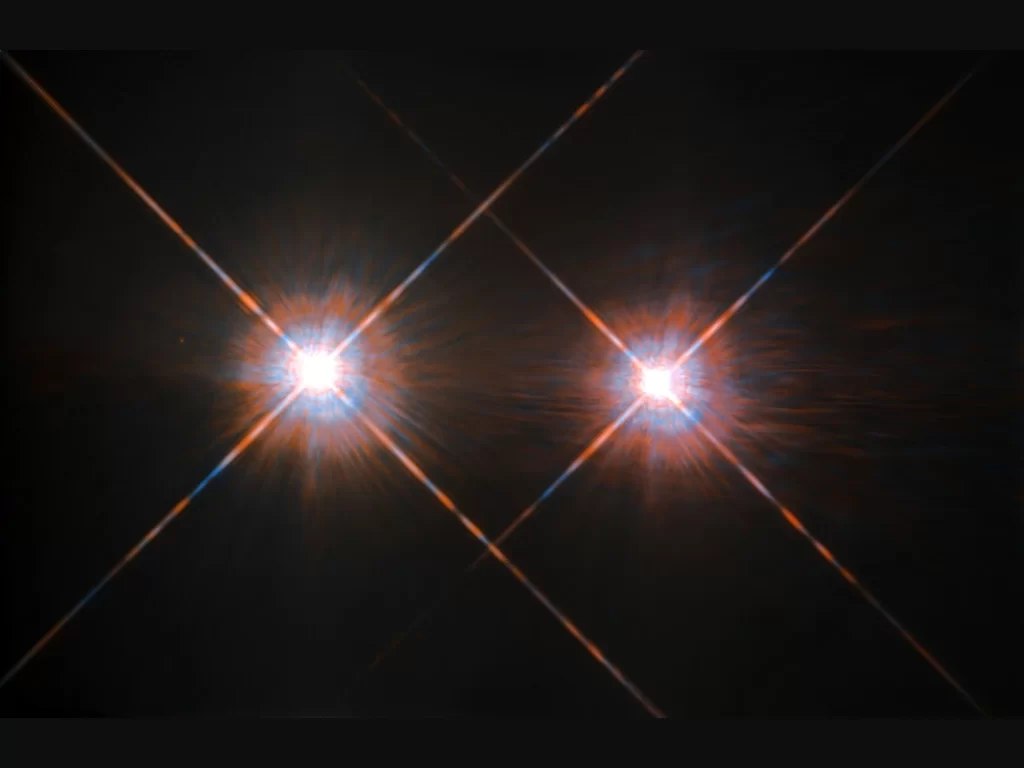 Uma das melhores fotos das estrelas Alpha Centauri A e Alpha Centauri B, captadas pelo telescópio espacial Hubble. Imagem: NASA/ESA/Reprodução