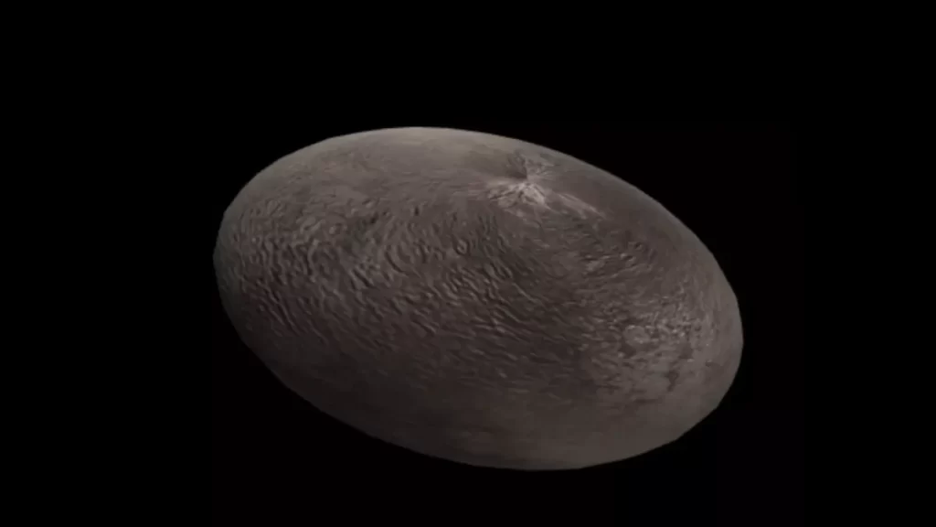 Modelo 3D do planeta anão Haumea. Imagem: NASA/Reprodução