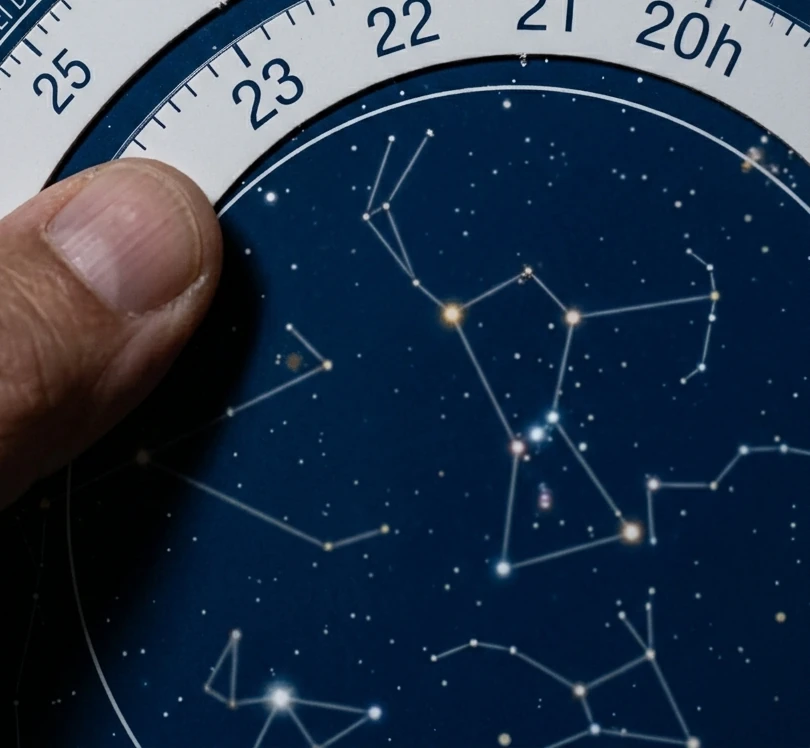 Mapa do céu: como ler um planisfério e não se perder 2 Detalhe de um planisfério com escala de data e hora para ajustar o céu visível