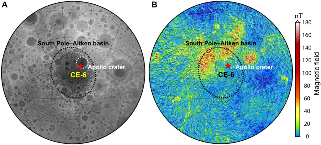 Topografia lunar e anomalias magnéticas (Crédito: LI Long)