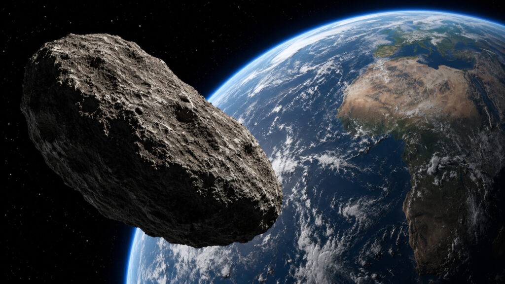 Apophis poderá ser visto do Brasil em 2029 1 Ilustração do asteroide Apophis se aproximando da Terra