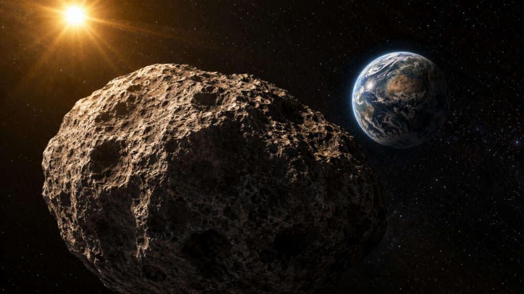 Ilustração de um asteroide próximo da Terra.
