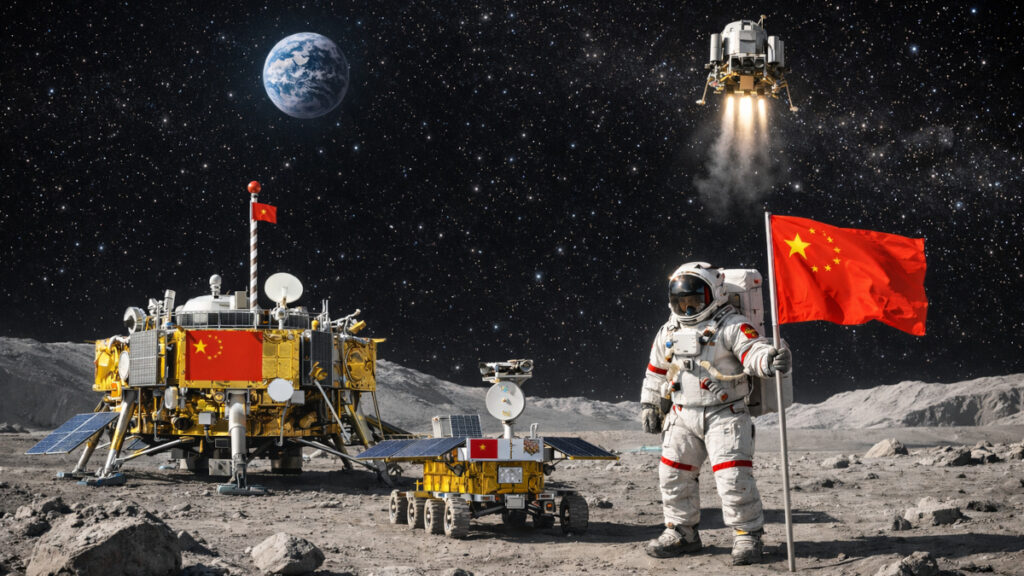 Astronauta chinês na Lua com rover.