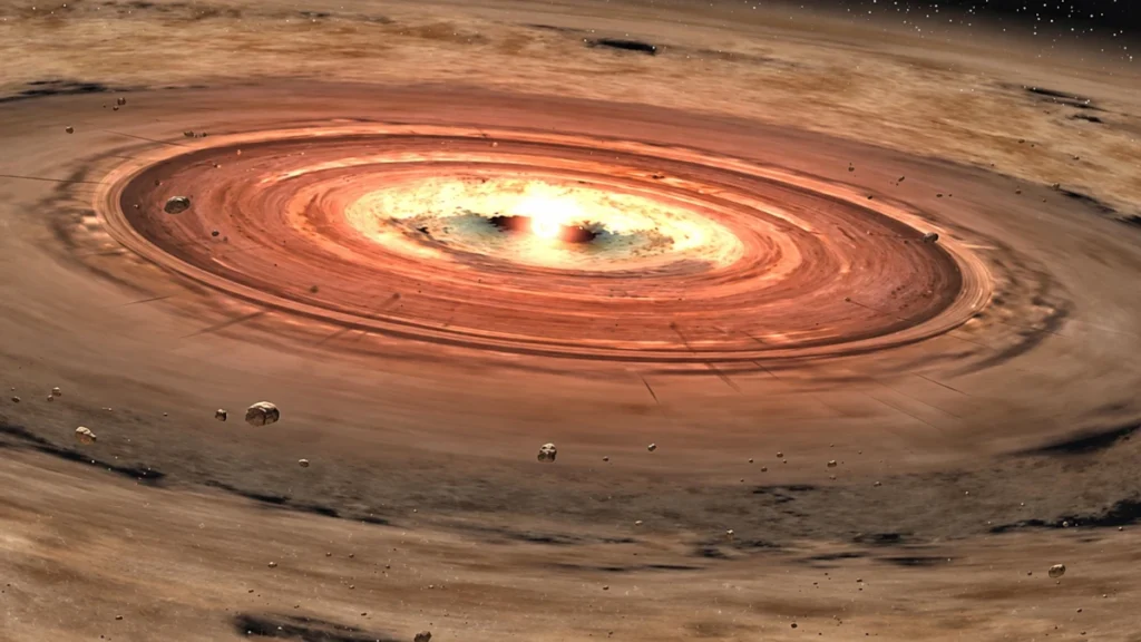 Ilustração de um disco protoplanetário ao redor de uma estrela (Crédito: NASA/JPL-CALTECH)