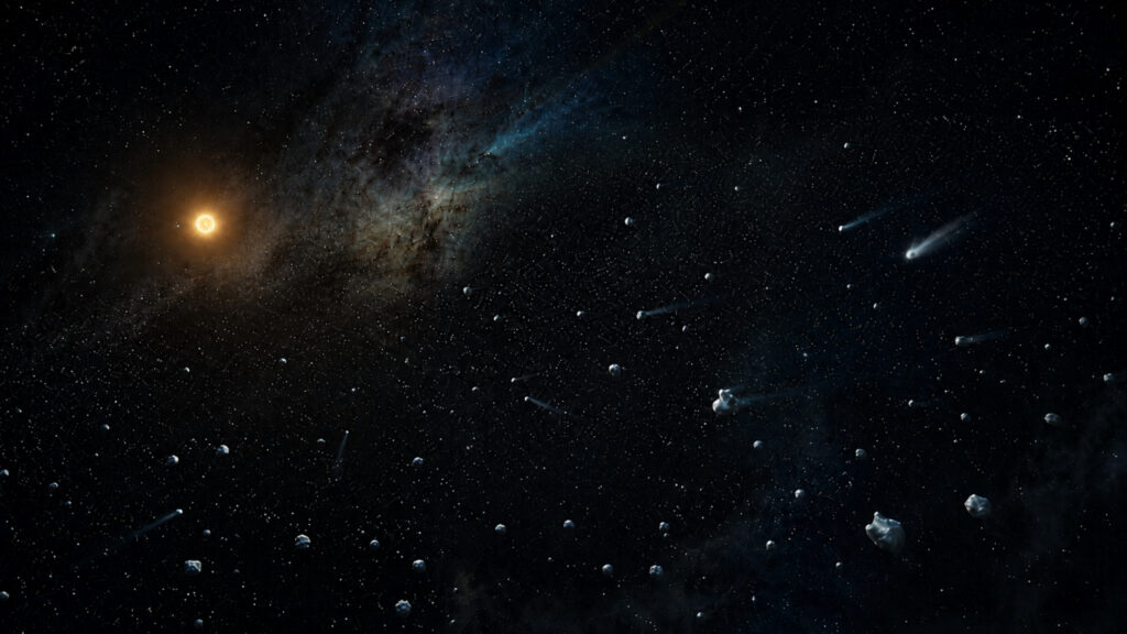 Ilustração artística de uma estrela passando nas proximidades da Nuvem de Oort