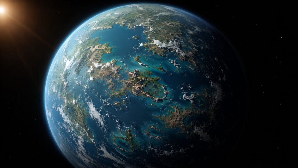 Concepção artística de um exoplaneta rochoso na zona habitável de sua estrela.