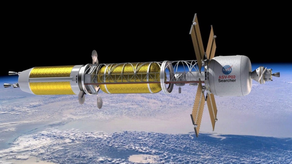 Motor nuclear pode encurtar viagem humana a Titã 1 Ilustração de um foguete que utiliza motor nuclear.
