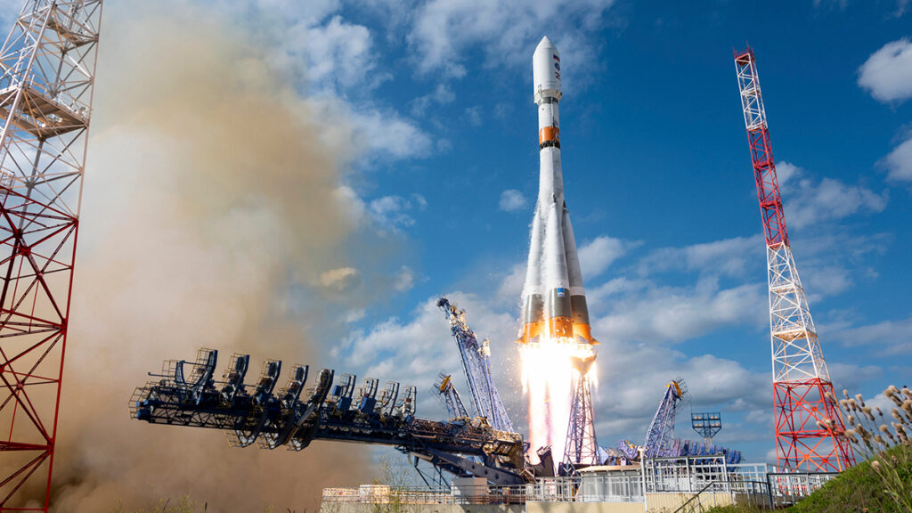 Lançamento do foguete russo Soyuz-2, em 2023. 