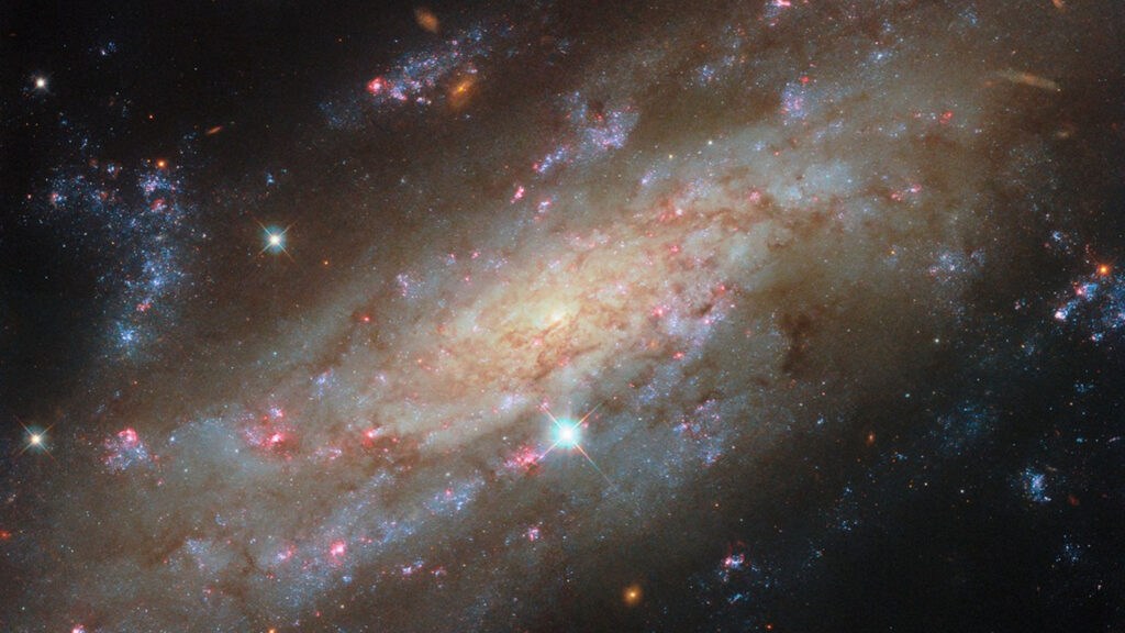 Esta imagem do Telescópio Espacial Hubble da NASA apresenta a galáxia espiral brilhante NGC 3137, localizada a 53 milhões de anos-luz de distância na constelação de Antlia. I