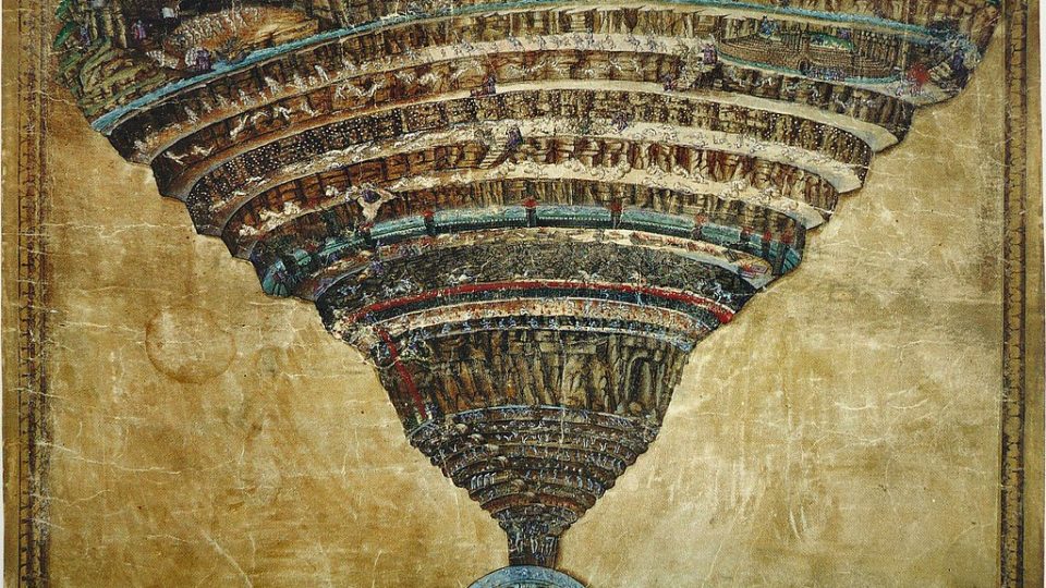 Pintura Sandro Botticelli que retrata o "Gráfico do Inferno".
