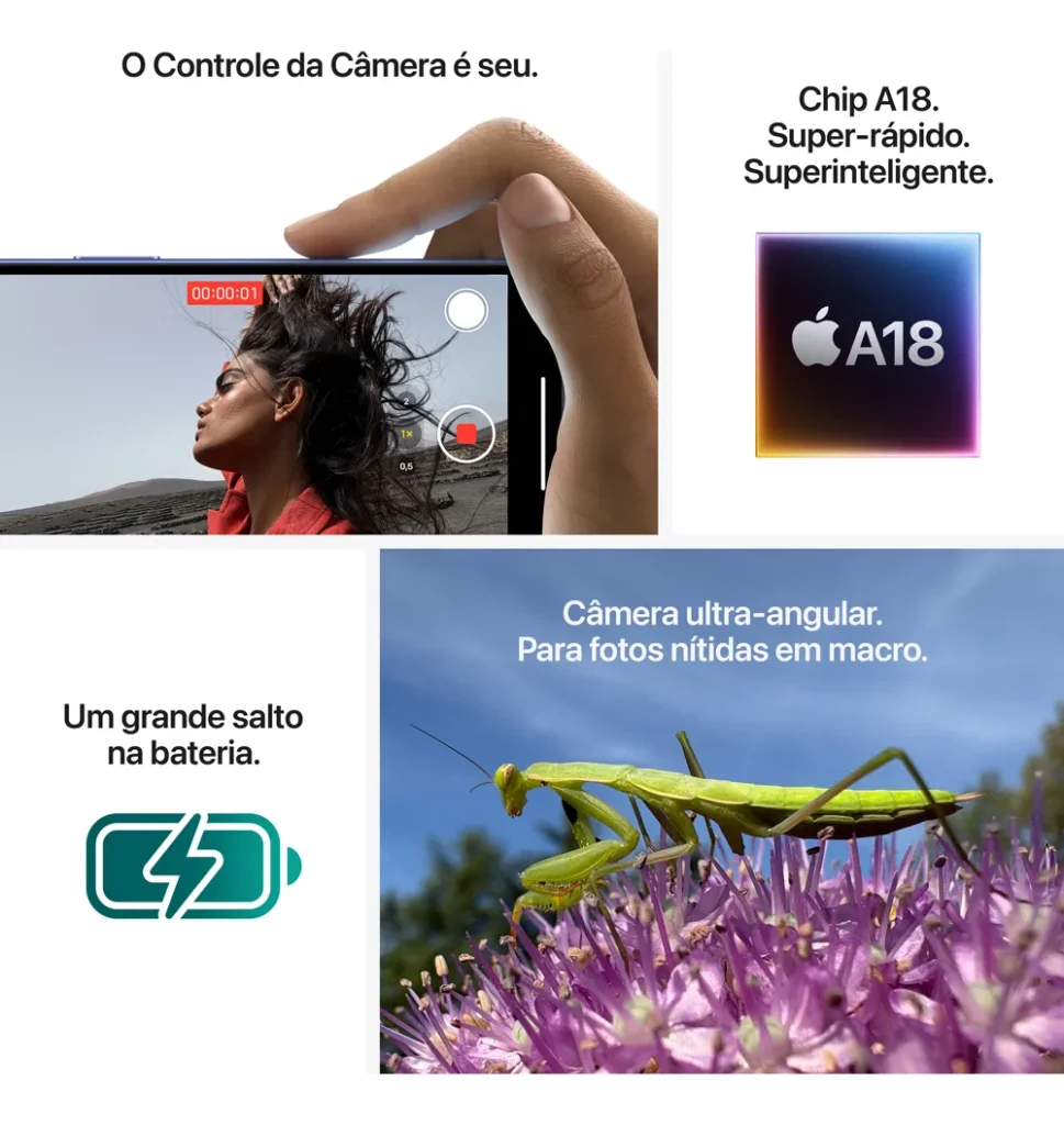Especificações do Apple iPhone 16 (128 GB) - Branco - Distribuidor Autorizado