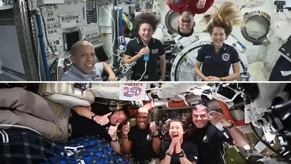 Astronautas sorrindo na Estação Espacial