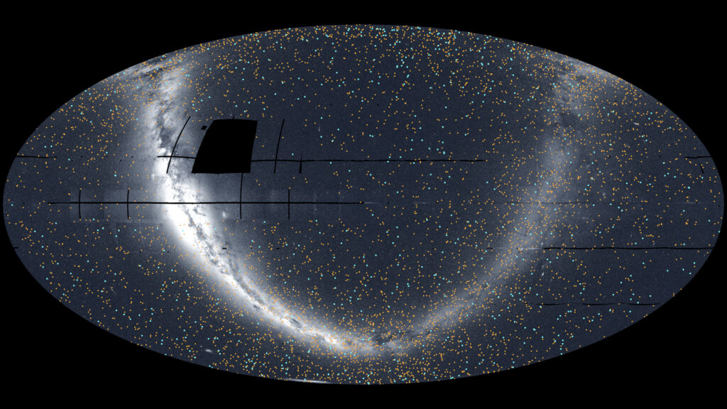 Visão de todo o céu construída a partir de 96 setores TESS. 