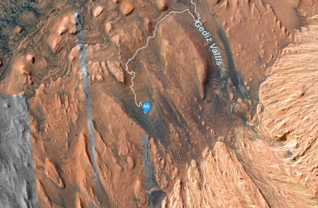 Mapa com a localização atual do Curiosity (Crédito: NASA)