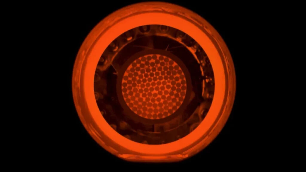 Foto do motor que funciona com vapor de metal de lítio e é capaz de atingir níveis de energia muito além dos sistemas de propulsão elétrica de hoje. 