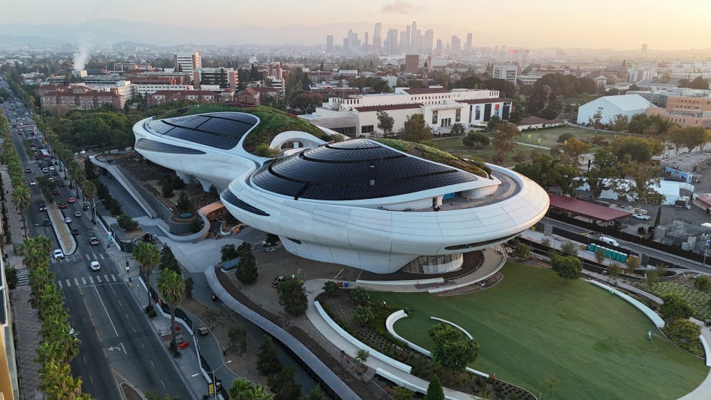 Vista aérea do museu de George Lucas (Crédito: Lucas Museum of Narrative Art/Reprodução)
