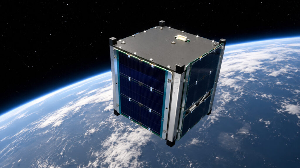 SpaceX lança 1º satélite comercial com fonte nuclear 1 Ilustração artística gerada por IA do cubesat BOHR em órbita da Terra.