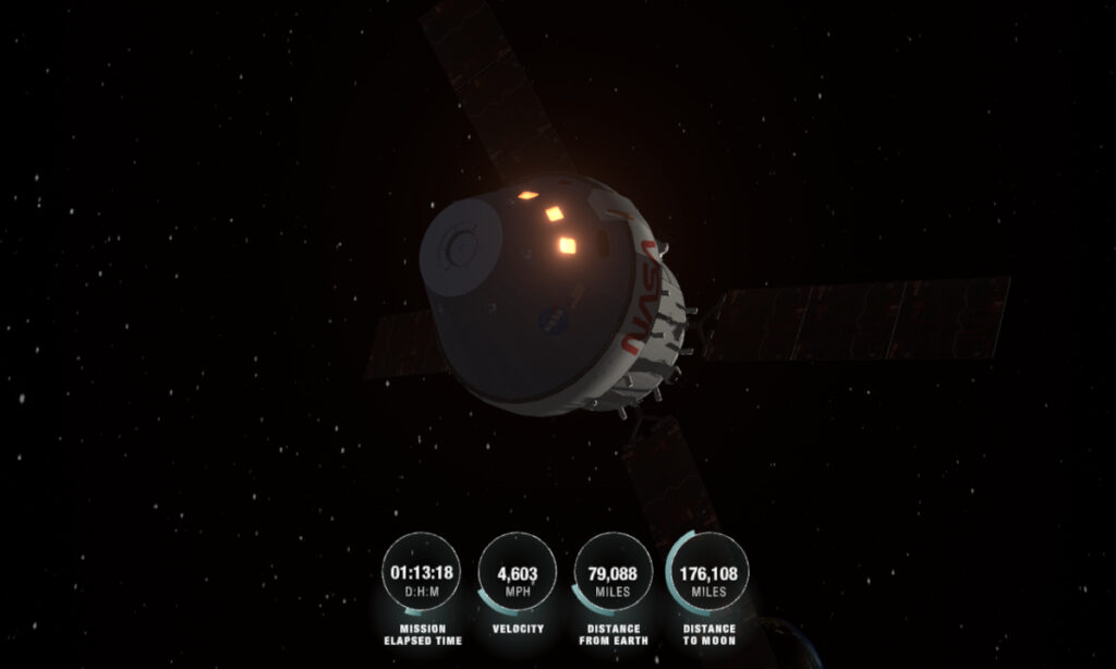 Usuários podem acompanhar onde Orion e a tripulação da Artemis 2 estão em relação à Terra e à Lua e seguir o caminho de Orion durante a missão