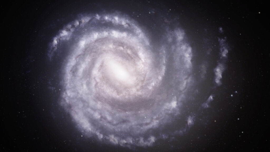 Via Láctea pode ser maior do que astrônomos pensavam 1 Ilustração mostra a aparência da Via Láctea com os dois braços externos mais distantes do centro galáctico. Imagem: NASA